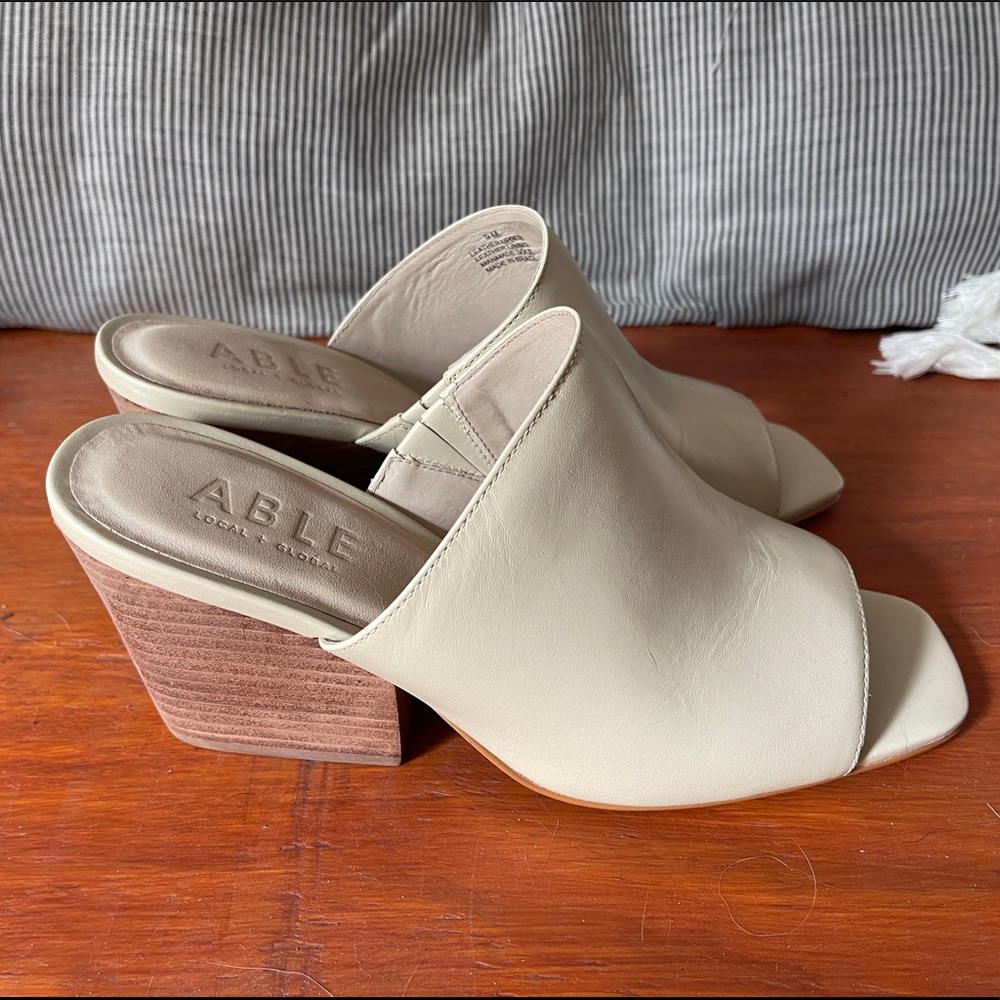 NWOT Able ecru leather mules